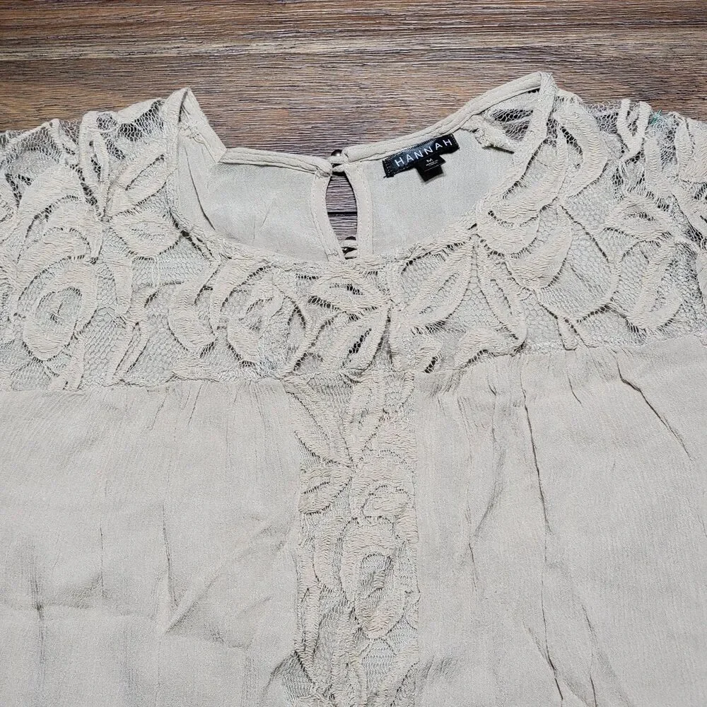 Hannah Blouse Light Tan Lace 3 Quarter Sleeve - Size Medium
